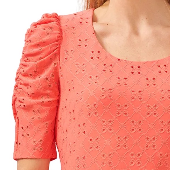CeCe Short Sleeve Coral Eyelet-Embroidered Beautiful Knit Top Size XL - Picture 3 of 11